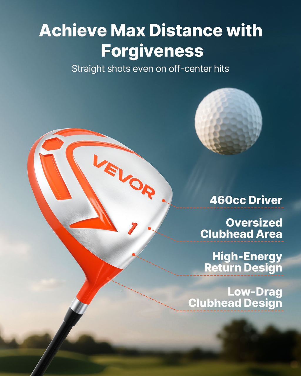 Golf Club Set, 12 Pieces Women's Golf Club Complete Set Right Handed With 460CC #1 Driver, #3 & 5 Fairway Wood, #4 Hybrid, #5/#6/#7/#8/#9/#PW/#SW Irons, L-Shaped Putter, Golf Stand Bag, Orange